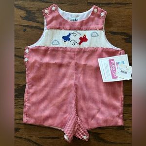 Red Gingham Smocked Airplane Jon Jon/ Romper